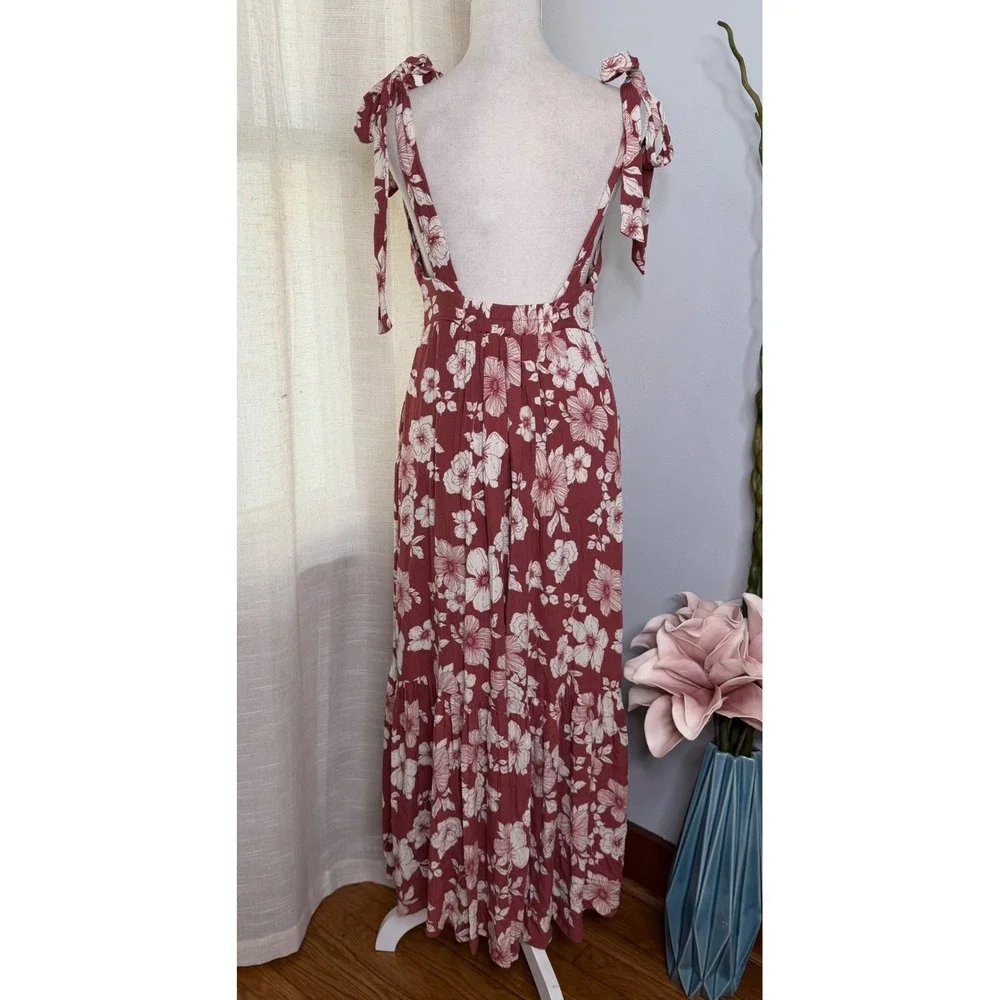 Abercrombie & Fitch Maxi Dress Floral Tie-Shoulder Plunge Neck Women's Small